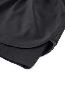 1 chiếc quần short thể thao nam dài 3/4, có lớp lót bên trong, kiểu dáng boyfriend, nhanh khô, phù hợp cho tập luyện mùa xuân/hè và đi làm. - màu đen - Xem 6