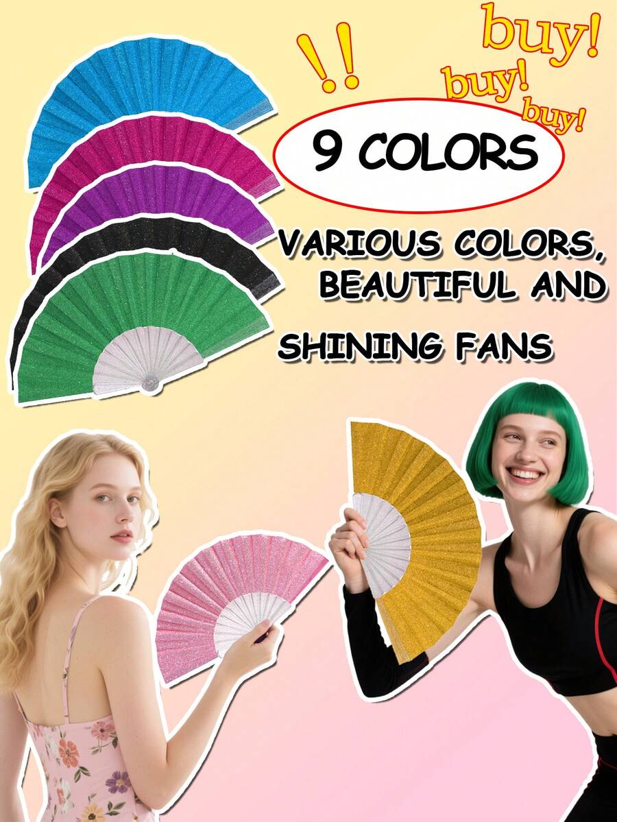 亮粉色手持扇，夏季海滩必备，便携式风扇，适用于狂欢节、节日、婚礼、旅行和其他场合。 - 彩色 - 查看 1