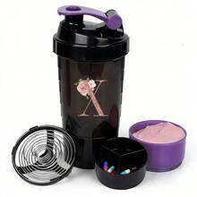三层摇摇杯蛋白粉搅拌杯大容量水瓶搅拌杯水杯玫瑰金字母印花便携式摇摇杯健身运动搅拌杯 - 紫色 - 查看 22