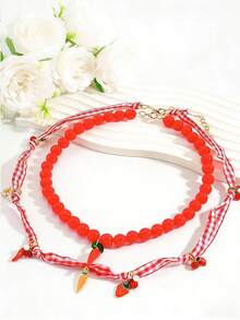 Colar feminino boêmio com pingente de caranguejo, coração, estrela do mar e abacate, feito à mão, estilo oceano, multicamadas, com 3 peças, para férias na praia, lagosta, concha e pimenta (feito à mão, posição do pingente aleatória, a cor das contas pode ter pequenas falhas) - Multicolorido - Ver 11