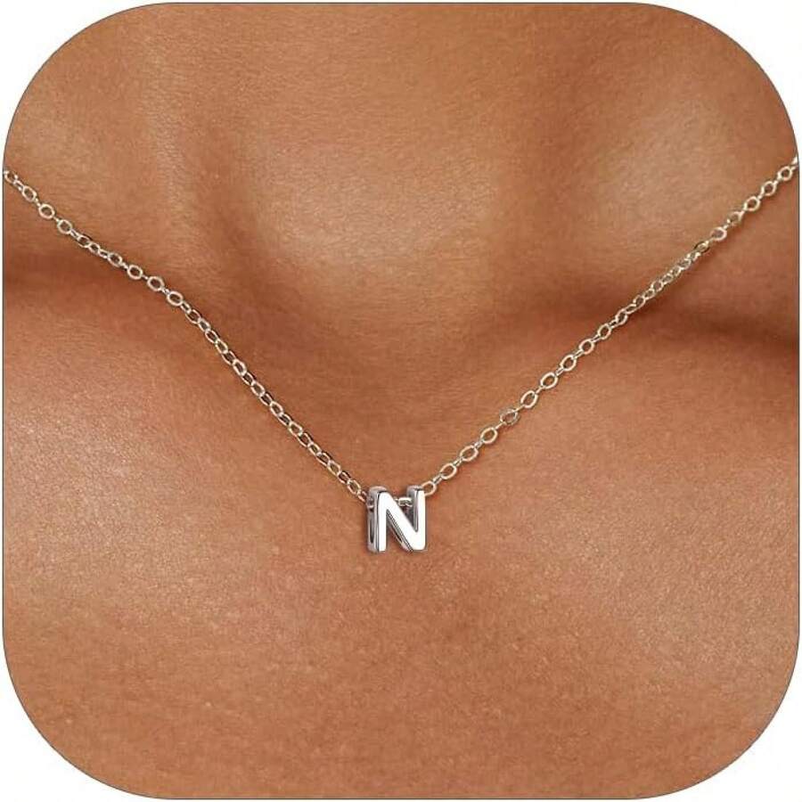 ChicSilver Initial Necklace 26 Letters A-Z Charms 925 Silver / Gold Chain Necklaces For Women Jewelry Accessories Mini Minimalist Alphabet Names For Mothers Couples Birthday - 白金 - 查看 1