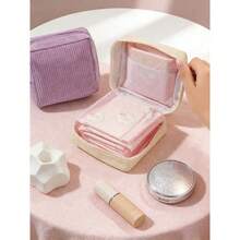 1pc Menstrual Pad Storage Bag, Corduroy Menstrual Pad Storage Bag, Multifunctional Storage Bag, Portable Storage Bag, Makeup Lipstick Bag, Large Capacity Can Accommodate Menstrual Pads, Panty Liners, And Tampons, Study Supplies Storage Bag, Coin Purse, Pencil Case, Girls' Coin Bag, Makeup Storage, Essential For Girls, Good Choice For Going Out Makeup Bag - 1PC-pink - View 3