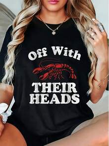 Off With Their Heads Funny Crawfish Boil  Gras T ShirtEveryday Sportswear Playful Print Tshirt Comfortable Fit - 黑色 - 查看 1