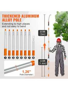Manual Pole Saw, 4.6-9.8 Ft Extendable Tree Pruner, Sharp Steel Blade For High Branches Trimming, Manual Branch Trimmer With Lightweight Aluminum Alloy Handle, For Pruning Palms And Shrubs - Bạc - Xem 3