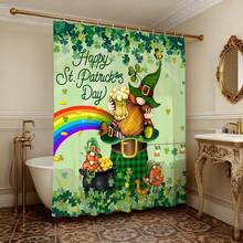 Lucky Four-Leaf Clover & Clover Circle Pattern Shower Curtain Waterproof Mildew Resistant Thickened Bathroom Partition Curtain Fresh Healing Style Bathroom Decoration Easy To Install Suitable For Wet Dry Separation Cross-Border Bestseller - Orange Color - View 2