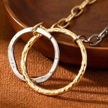 1pc Women's Minimalist Dual-Tone Chain Necklace With Geometric Pendant, Elegant Everyday Wear Jewelry, Best Gift Choice - Multicolor - View 6