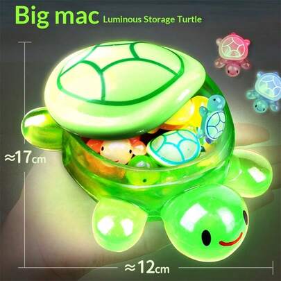1pc 17cm Giant Turtle Night Light Storage Box | Cute Turtle Doll Storage Box With Openable Shell Design, Desktop Decor, Back To School Essential Cute Turtle Desktop Display