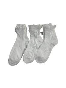 3 pares de calcetines de princesa con volantes de encaje blanco aleatorio de alta calidad para mujeres - Multicolor - Ver 8
