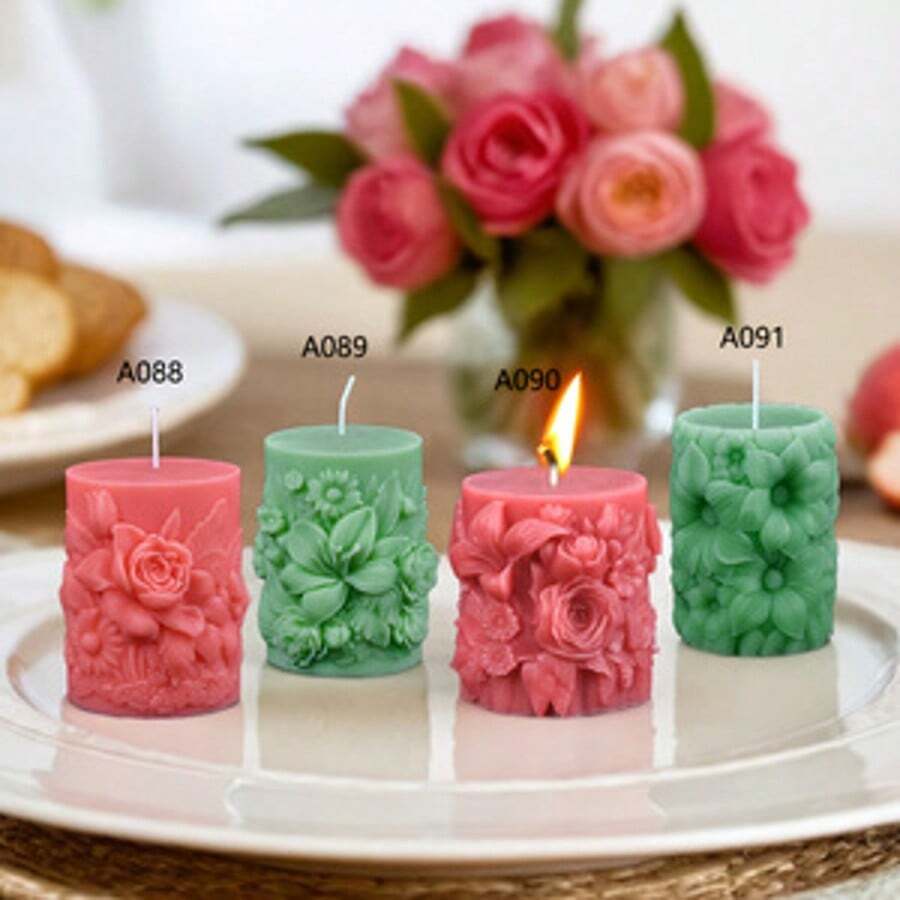 Rose Flower Pillar Aroma Candle Silicone Mold, DIY Lily Flower Cylinder Grinding Tool, New Cross-Border Design - White - View 1