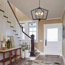 Lámpara de Techo Modernas 6 Luces Vela Rústico Candelabros Montaje Semi Empotrado Candiles de Techo Modernos para Comedor Sala de Estar Dormitorio Cortijo-003 - 5 luces-negro y oro - Ver 4