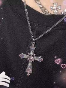 1 chiếc dây chuyền mặt dây chuyền bạc đính kim cương kiểu Gothic Y2K dễ thương và cá tính dành cho nữ, trang sức dự tiệc - Nhiều màu - Xem 2