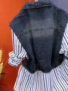 Letter Plain Casual Button Front Pocket Button Stage & Concert - 白色 - 查看 2