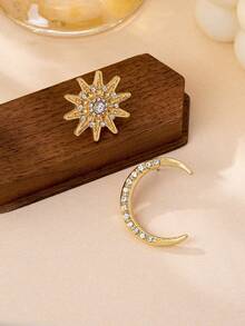 1 Pair Elegant Metal Star & Moon Pendant Earrings, Suitable For Teenage Girls, Daily & Festival Wear, Gift - Gold - View 1