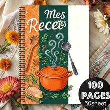 دفتر وصفات طبخ عائلي بطراز فرنسي ملون مقاس A5 ب- 50 ورقة/100 صفحة مجلد بحلزون، مثالي لتجميع كتاب الطبخ المنزلي، مخطط وصفات صحية هدية مثالية للربات البيوت والأمهات والجدات، دفتر وصفات شخصي، مثالي للخبازين وعشاق الطبخ - A - مشاهدة 7