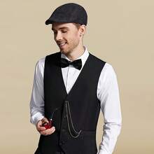 4 件套，盖茨比黑帮配饰，男士服装贝雷帽套装，吊带背心，领带，男士帽子，适合装饰派对、聚会和男士黑帮舞会。 - 彩色 - 查看 5