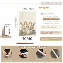 1幅帆布墙画 - 婴儿房装饰 - 复活节艺术，复古复活节兔子挂饰，复古复活节兔子设计：春日野花田野中的复活节兔子画作，复活节农舍装饰，带框婴儿房墙画，非常适合游戏室、婴儿房和儿童房装饰 - 彩色 - 查看 30