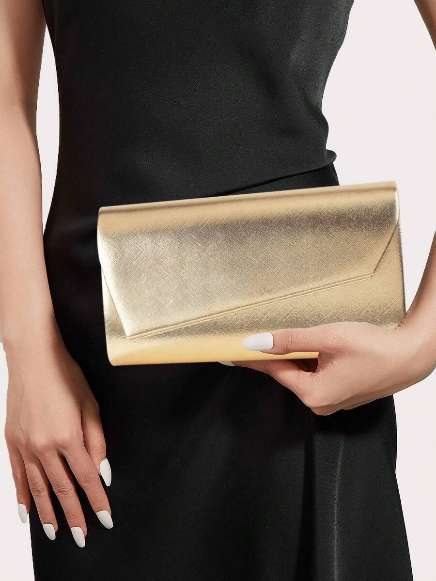 1 Piece Fashion Women's Evening Bag, Exquisite Flap PU Leather Party Clutch Bag, Crossbody Shoulder Bag With Metal Chain, Suitable For Women's Party, Wedding, Dinner, Banquet Evening Bag, Suitable For Party Girls, Women, For Women, Very Suitable For Party, Wedding, Dance, Dinner/Banquet, Best Gift For Women - 金色 - 查看 1