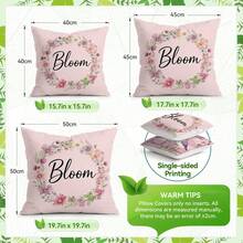 4件套渐变粉紫色花卉、蝴蝶、小鸟和文字图案抱枕套，单面印花，适用于客厅、卧室、家居装饰，四季皆宜。 - 彩色 - 查看 2
