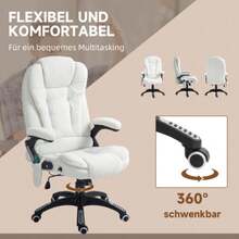 Massage Office Chair, 67 X 74 X 107-116 Cm, Height Adjustable, With Rocking Function, Heating Function, Reclining Function, Footrest, Soft Velvet Upholstery, White - White - View 7