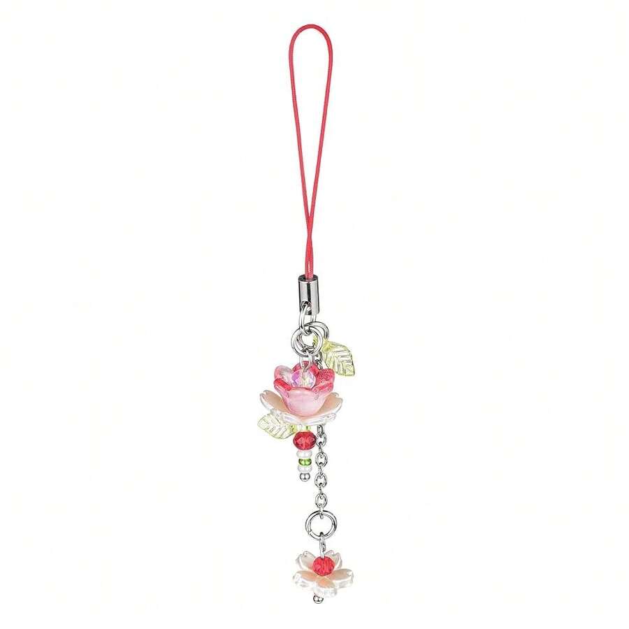 Agromusk Pink Flower Phone Charms,Cute Beaded Lotus Flower Phone Strap Handmade Decor For Women Y2K Accessories Keychain Bag Pendant Gift - Đỏ - Xem 1