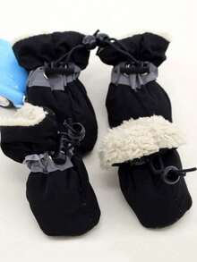 4pcs Winter Warm Dog Boots - Anti-Slip Polyester Pet Shoes, Wool Lining, Hook And Loop Strap, Suitable For Small Dogs - All Season, 4-Piece Set, Protect Paws - Multicolor - View 10