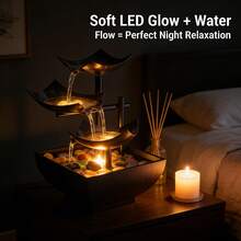 LUMIARTISAN USB Desktop Waterfall Fountain With LED Lights - 3-Tier Indoor Water Fountain With Natural River Rocks,Or For Home Office Bedroom Meditation.Table Décor,Living Room Deccor ,Home Deccor. - màu đen - Xem 3