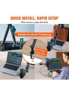 Microphone Boom Arm With Desk Mount, 360° Rotatable, Adjustable Mic Stand With 3/8" To 5/8" Adapter Port, For Recording Blue  Hyperx Quadcast Blue Snowball SM7B Audio Technica - 黑色 - 查看 6
