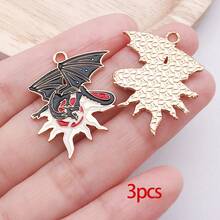 3/10pcs Enamel Gothic Dragon Dinosaur Charms Black Gold Sun Moon Flower Charm Pendants, Metal Alloy Animal Dangle Charms, For Jewellery Making DIY Bracelets Earrings Keychains Crafts - Black - View 9