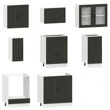 vidaXL 8-Teiliges Küchenunterschrank-Set Porto Schwarz Aus Holzwerkstoff - nero - Visualizzare 4