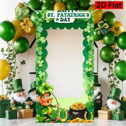 1pc St. Patrick's Day Party Photo Booth Prop - 120*60/180*90CM, Leprechaun Pot Of Gold & Clover Design, Suitable For Parades And Irish Themed Parties Photo Booth Backdrop, Great For Indoor/Outdoor Party Decor And Celebrations