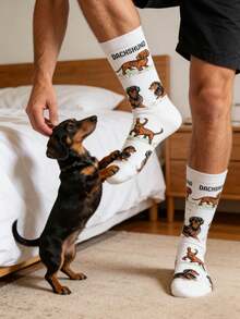 1 Pair Unisex Cartoon Dog Pattern Mid-Calf Socks, Fashion Versatile Casual Socks, Suitable For Couples, Sports & Outdoor, All Season - Multicolor - View 2