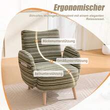 Modern Sessel, Stoff Mit Kreismuster, Mit Seitlicher Tasche, Beine Aus Massivholz, Bequemer Lesesessel, Wohnzimmer, Schlafzimmer, Büro - Olive Green - View 3