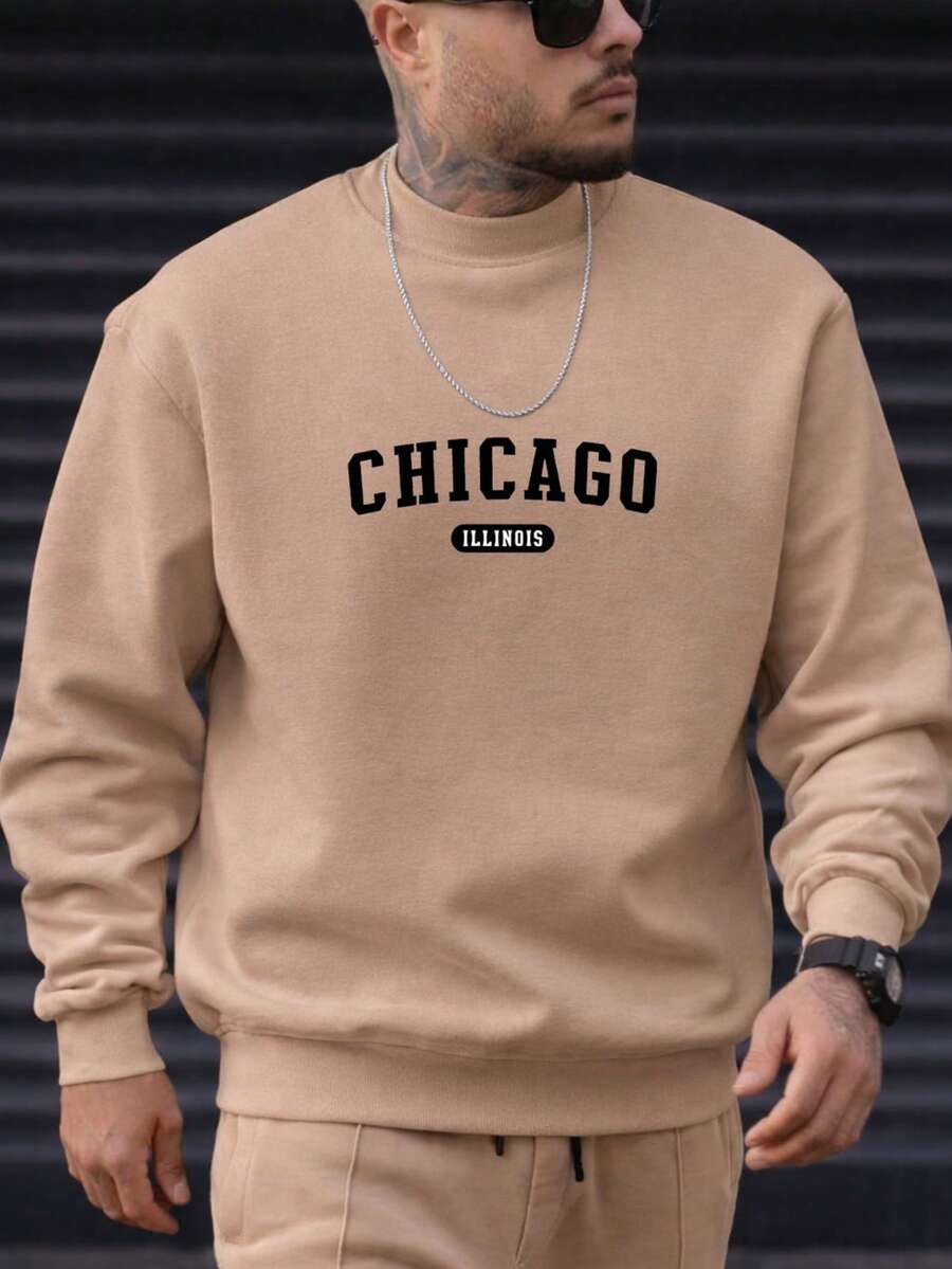 Men's Crew Neck Sweatshirt, Hoodless Unisex Flannel Jacket, Comfortable, Immediate Shipping - 米色 - 查看 1