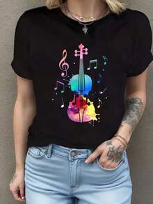 Camisetas divertidas de violinista para hombres y mujeres, camisetas casuales de moda, camisetas de cuello redondo a para mujer. Camiseta de manga corta de algodón de 220 g, impresión por una cara - Negro - Ver 7