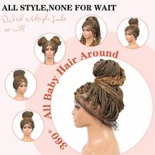 36-Inch Handmade Crochet Box Braids Wig With Baby Hair, Women's Synthetic Fiber Lace Front Long Curly Braided Wig, Suitable For Daily Wear And Holiday Parties - Multicolor - View 2