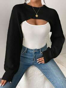 1pc Women's Spring/Summer Versatile Shawl With Honey Pattern Sleeves, Knitted Collar And Hollow Details, Fashionable Ladies Outerwear Accessory - Multicolor - View 4