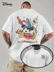 Authorized By Disney, Men's T-Shirt With Round Neck And Short Sleeves For Casual Summer Tops, Mickey Magic Design Printing, Front And Back Double Pattern Design, Suitable For Both Men And Women, 100 Cotton Breathable Knitted Fabrics, Regular Version Of Wild Models, Fashion And Leisure, Gym, Outdoor Wear And Machine Washable! - trắng - Xem 1