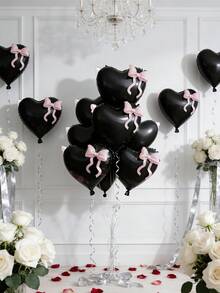 10个22英寸心形铝箔气球，带可爱蝴蝶结，颜色包括亮粉色、黑色、红色和浅粉色，适合公主生日派对装饰、蝴蝶主题派对用品、情人节装饰、求婚、周年纪念、日常使用、婴儿派对、婚礼和其他节日装饰，也适合用作背景装饰、网红拍照道具、浪漫惊喜之夜、订婚、生日装饰、求婚、“她答应了”、红墙、“你愿意嫁给我吗？”、浪漫求婚、“你愿意吗？” - 彩色 - 查看 5