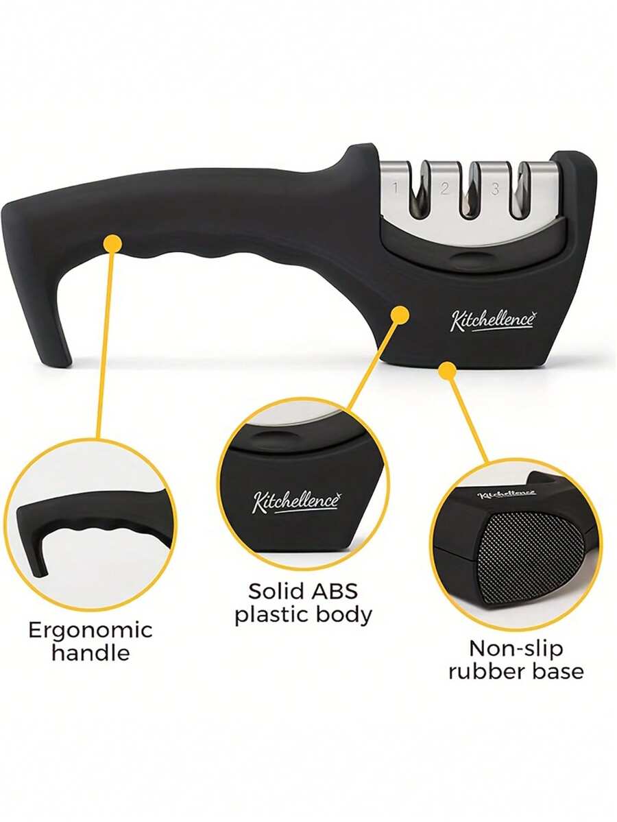 1pc Three In One Kitchen Knife Sharpener With Anti Cut Gloves -3-Level Blade Repairer And Polisher, Suitable For Chefs, Peelers, And Practical Knives - Plastic Design - Multicolor - View 1