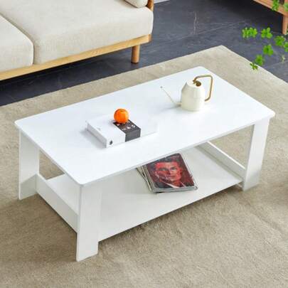 Modern, Simple Side Table In White With Wood Grain (110*55*42 Cm - Perfect Solution For Small Living Rooms - Two Levels Of Storage Space - Stable And Durable)