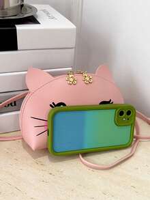 1pc Girl's PU Leather Zipper Closure Cute Cartoon Cat Youth Small Crossbody Bag, Suitable For Daily Use - Cat - View 5