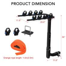 Hitch Mount Bike Rack, Bike Hitch Rack For Cars, Trucks, SUVs With 2" Receiver & Anti-Rattle Straps, Foldable Bicycle Carrier, Easy To Assembly, 70Lbs Capacity, Black - For 4 Bikes - View 2