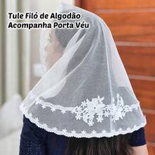CCB Christian Congregation Double Floral Lace Veil With Round Pointed Applique For Adults (Livia) - 白色 - 查看 2