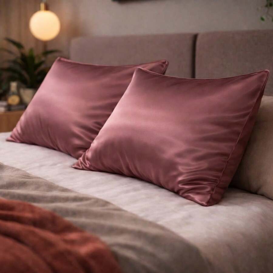 Set Of 2 (Two) Premium Anti-Frizz Satin Pillowcases - Rose - View 1