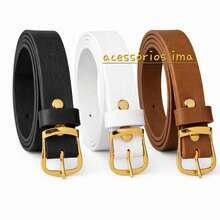 Set Of 3 Women's Belts With Gold Buckle, Fashionable, 2cm Wide, Casual PU Leather - đen, trắng, caramel, - Xem 2