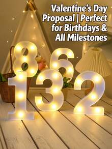 1/3/4/5个LED数字灯(6.3英寸/8.27英寸) - 情人节求婚装饰 | 浪漫暖白光,生日、婚礼、周年纪念、节后派对 - 白色 - 查看 2