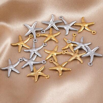 10pcs/20pcs Stainless Steel Ocean Theme Starfish Pendant, Suitable For DIY Fashion Bracelet, Necklace Or Earring Accessories