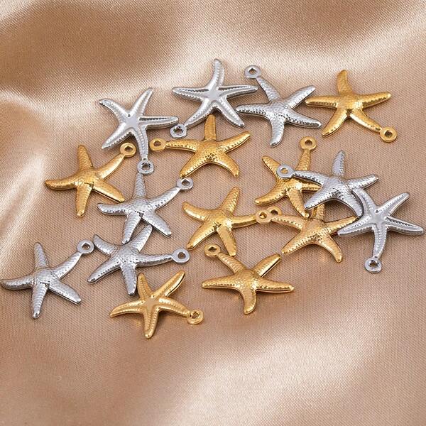 10pcs/20pcs Stainless Steel Ocean Theme Starfish Pendant, Suitable For DIY Fashion Bracelet, Necklace Or Earring Accessories