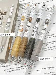 4pcs Cute Cat Theme Gel Pens - 0.5mm Fine Tip, Quick-Dry Black Ink - Stylish & Fun Retractable Pens, Suitable For Office, School And Home Use, Writing Pens, School Supplies, Back To School Season - Kitten - View 2