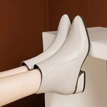 Women's Fashionable British Style Shoes And Ankle Boots, Thick Heeled Short Boots, Side Zipper - 米色 - 查看 5